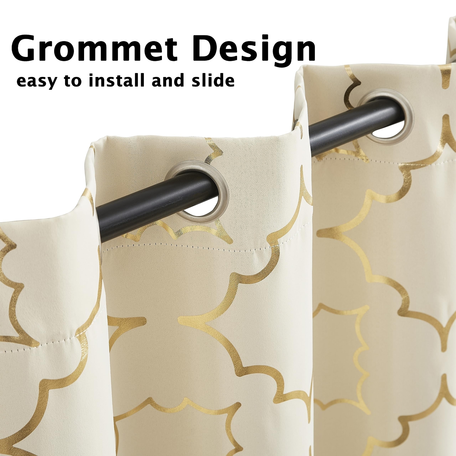 Beige Blackout Curtain Panels for Bedroom 84″ Gold Foil Moroccan Metallic Pri…