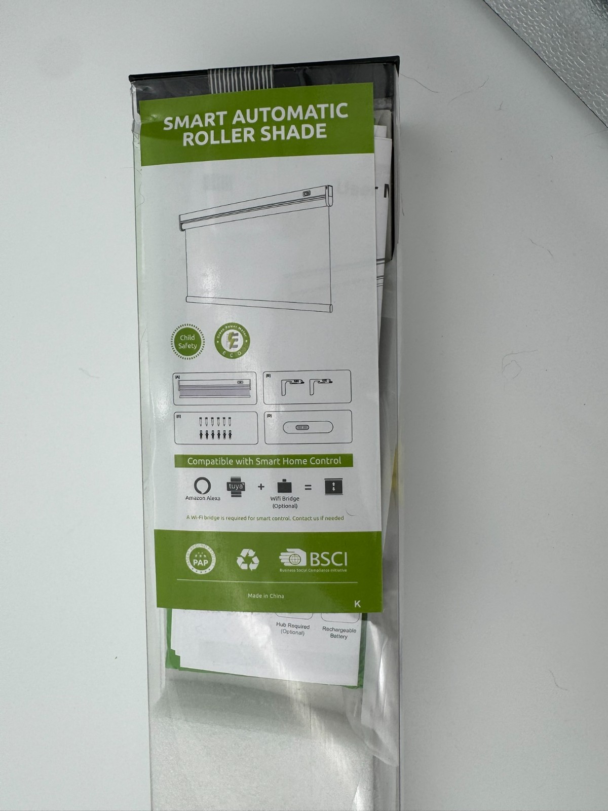 Motorized Smart Blackout Roller Blind Solar Panel Remote Alexa 36×72 White
