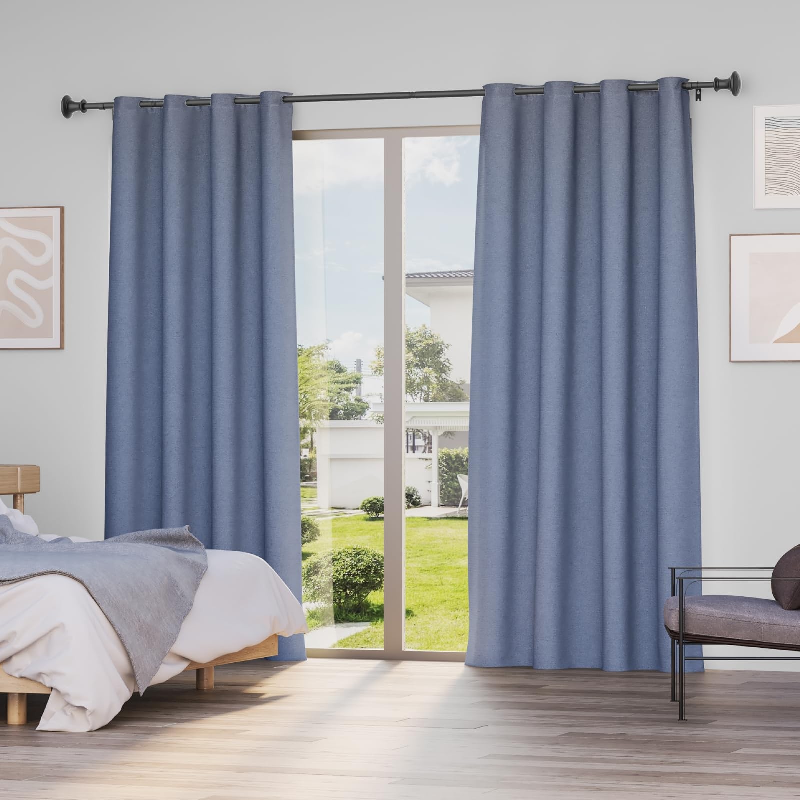 Black 3/4 In 2848 In Heavy Duty Wall Mounted Adjustable Window Curtain Rod