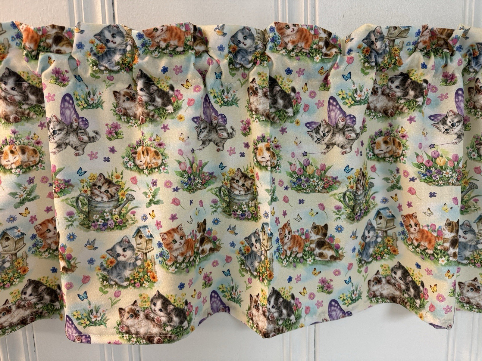 VALANCE CURTAIN Kittens & Butterflies Spring Cats 42×14 Kitchen Window Curtains
