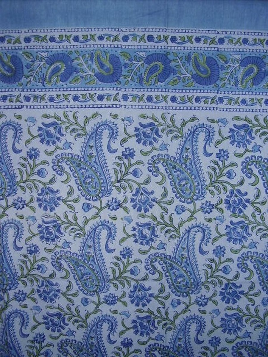 Rajasthan Paisley Block Print Curtain Drape Panel Cotton 46″ x 88″ Blue