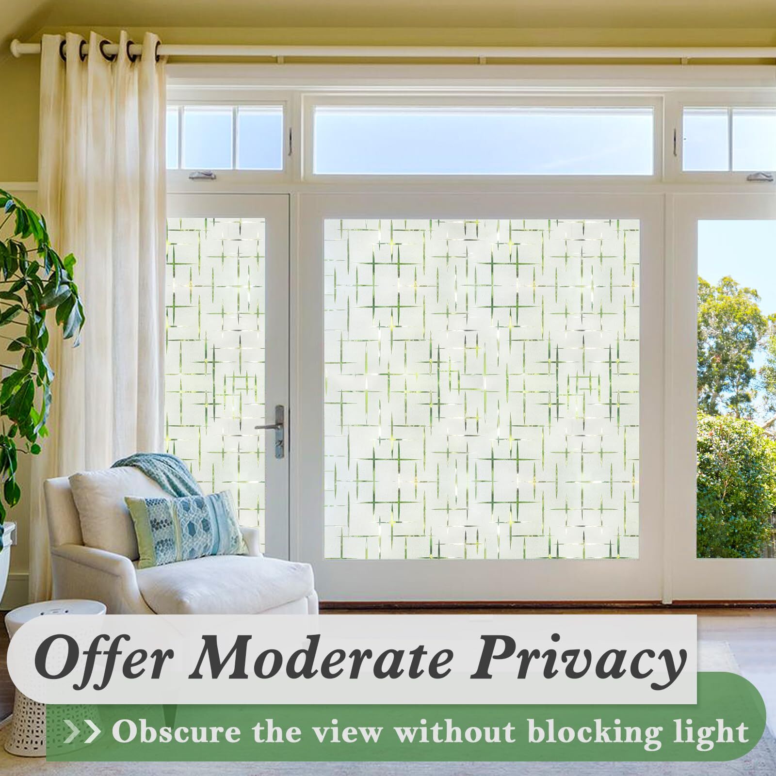 Rabbitgoo Cross Frosted Window Privacy Film Static Cling Decorative Stickers