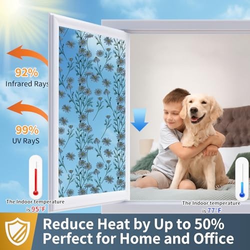 Upgraded Window Privacy Film One Way Daytime 17.5 x 78.7 in Silver(daisy)