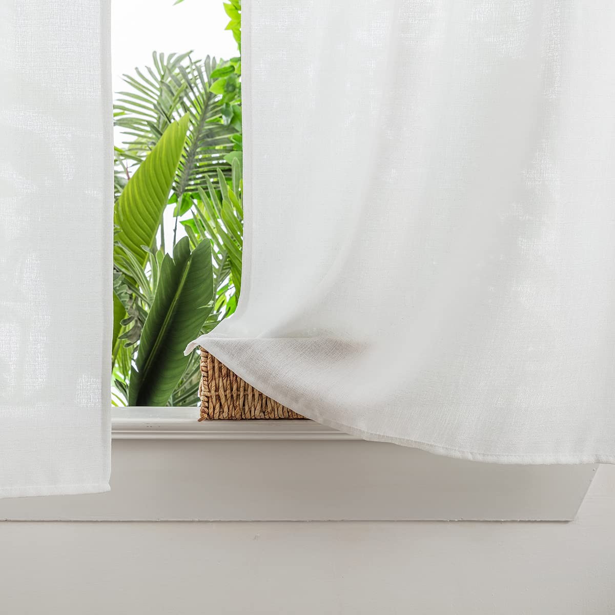 Yancorp White Kitchen Tier Curtains 24 inches Length Linen Textured Short Farmho