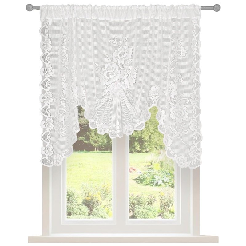 59″X39″ White Semi-Sheer Floral Lace Curtain For Window Decoration Rod Pocket US