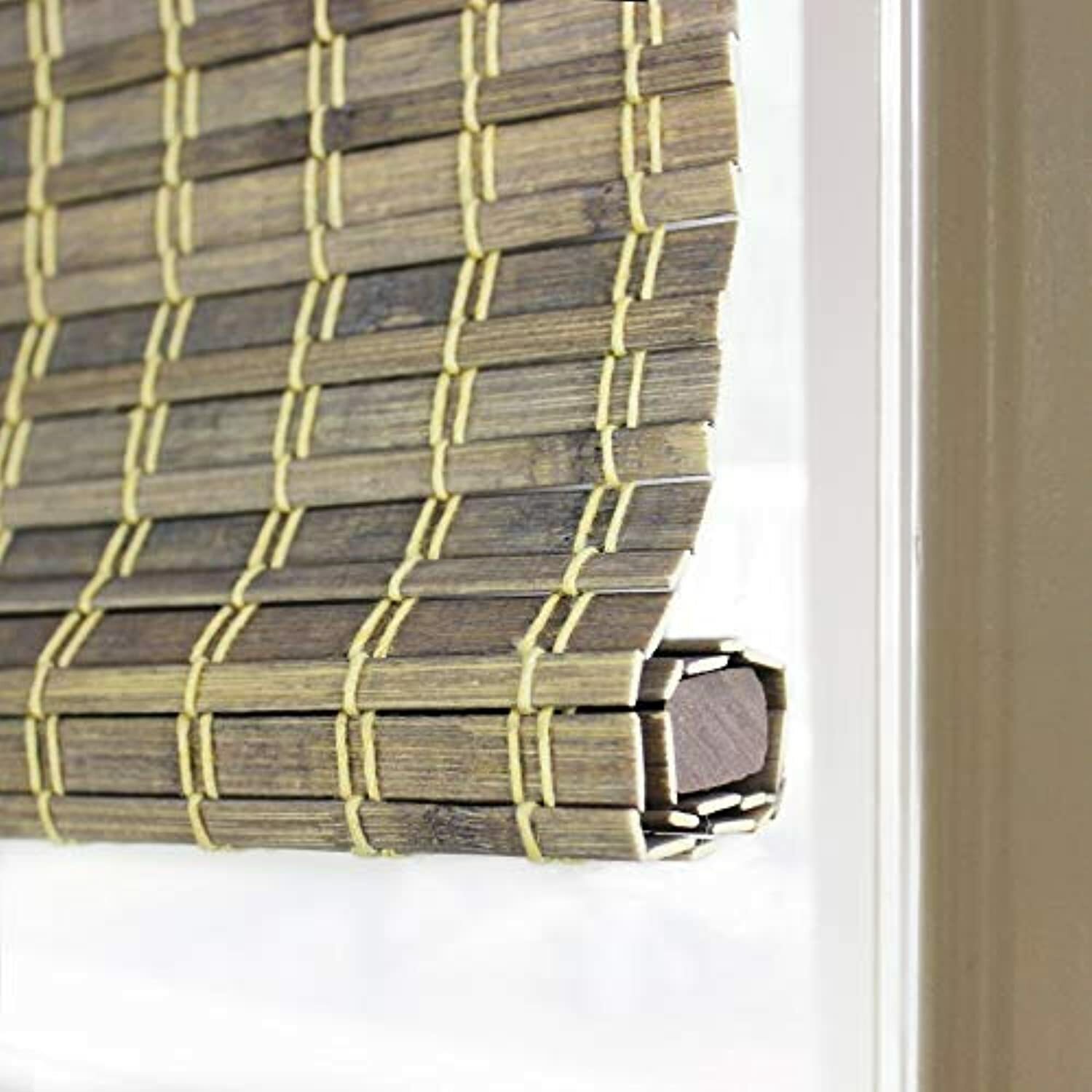 Driftwood Gray Cordless Light Filtering Flat Bamboo Roman Shade, 33.5″ W x 64″ L
