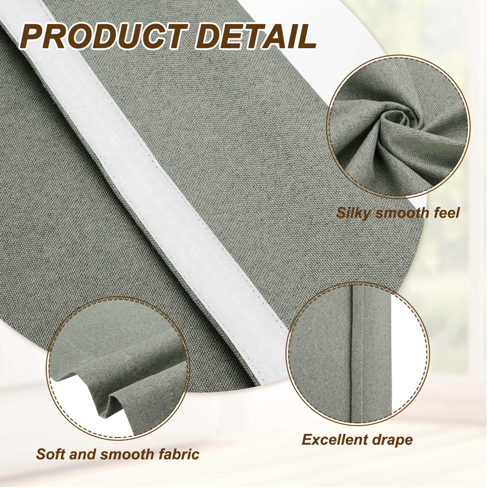 1PC 100% Blackout Side Door Curtains, 26″ x 80″ Linen French Door Curtain, Gray