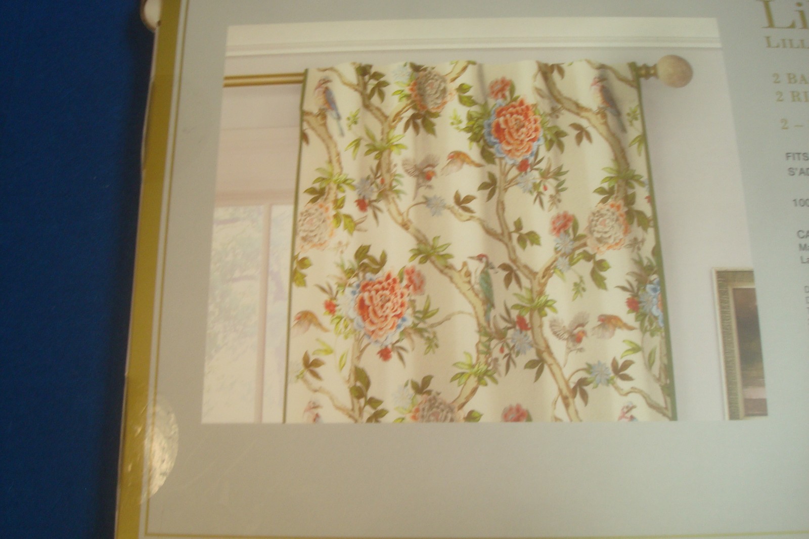 NWT Lillian August Window Curtain Panels Fancy Floral w/ Birds ea 38 x 96″ lg