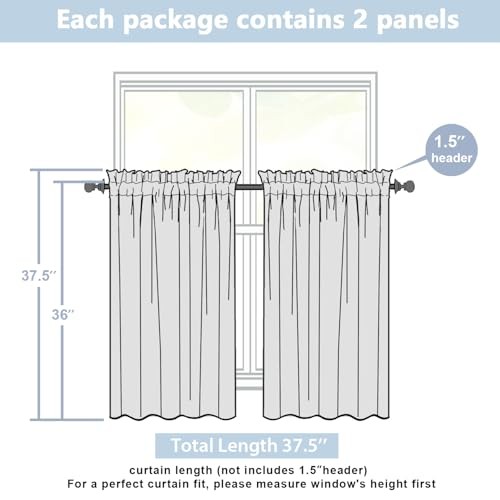 Kitchen Curtains 36 Inch Length 2 Pcs, Airy 30″W x 36″L (Pack of 2) Natural