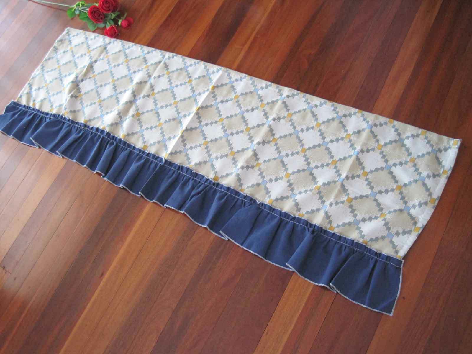 Euro Style Chic Diamond Design Elegant Wide Blue Frill Border Café Curtain