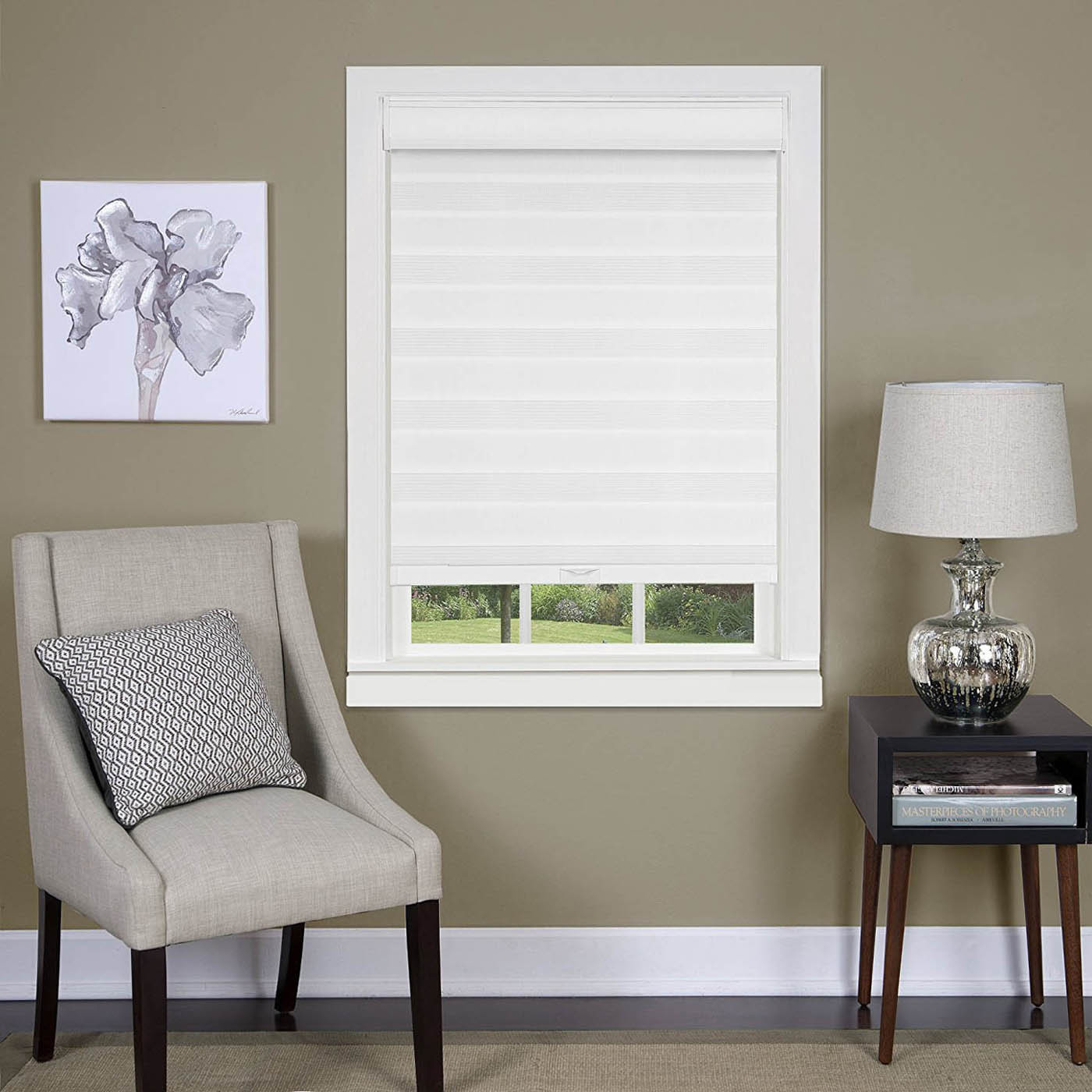 White Cordless Window Roller Shades Celestial Sheer Double-Layered Roman Shade