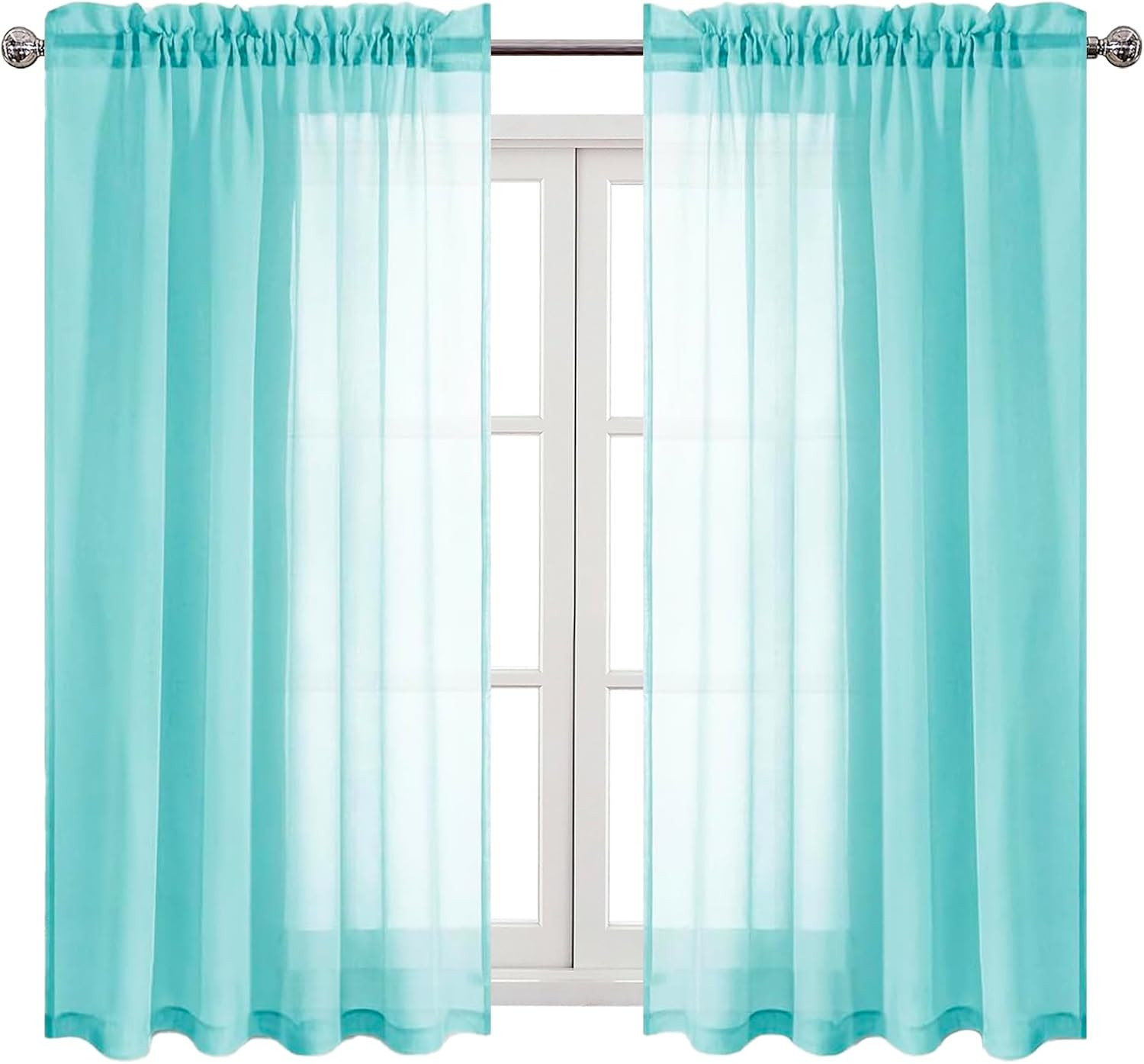 Aqua Sheer Curtains Semi Transparent Voile Rod Pocket Curtains for Bedroom and L