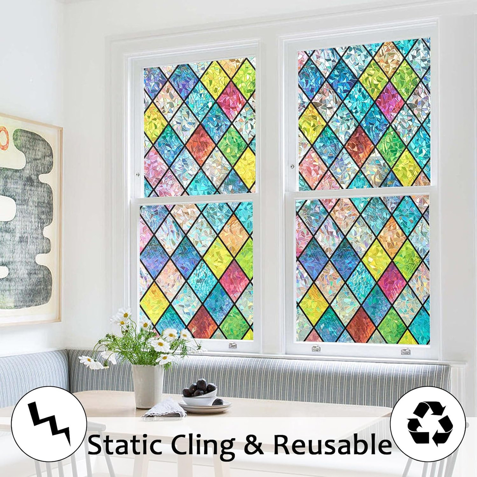 Window Privacy Film Static Cling Frosted Glass Decorative UV Resistant 17.5 x