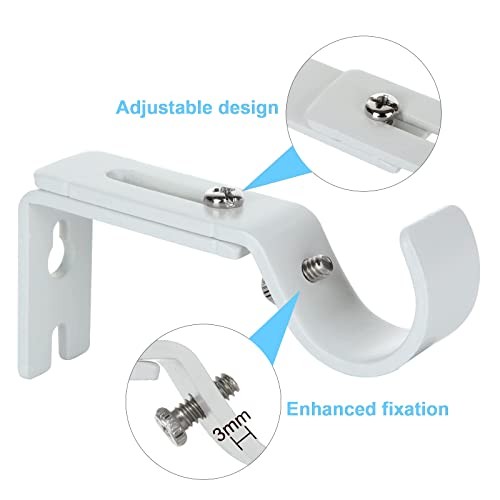 PCS Adjustable Curtain Rod Brackets, Fits 7/8 inch or 1 inch Rods, 2 White