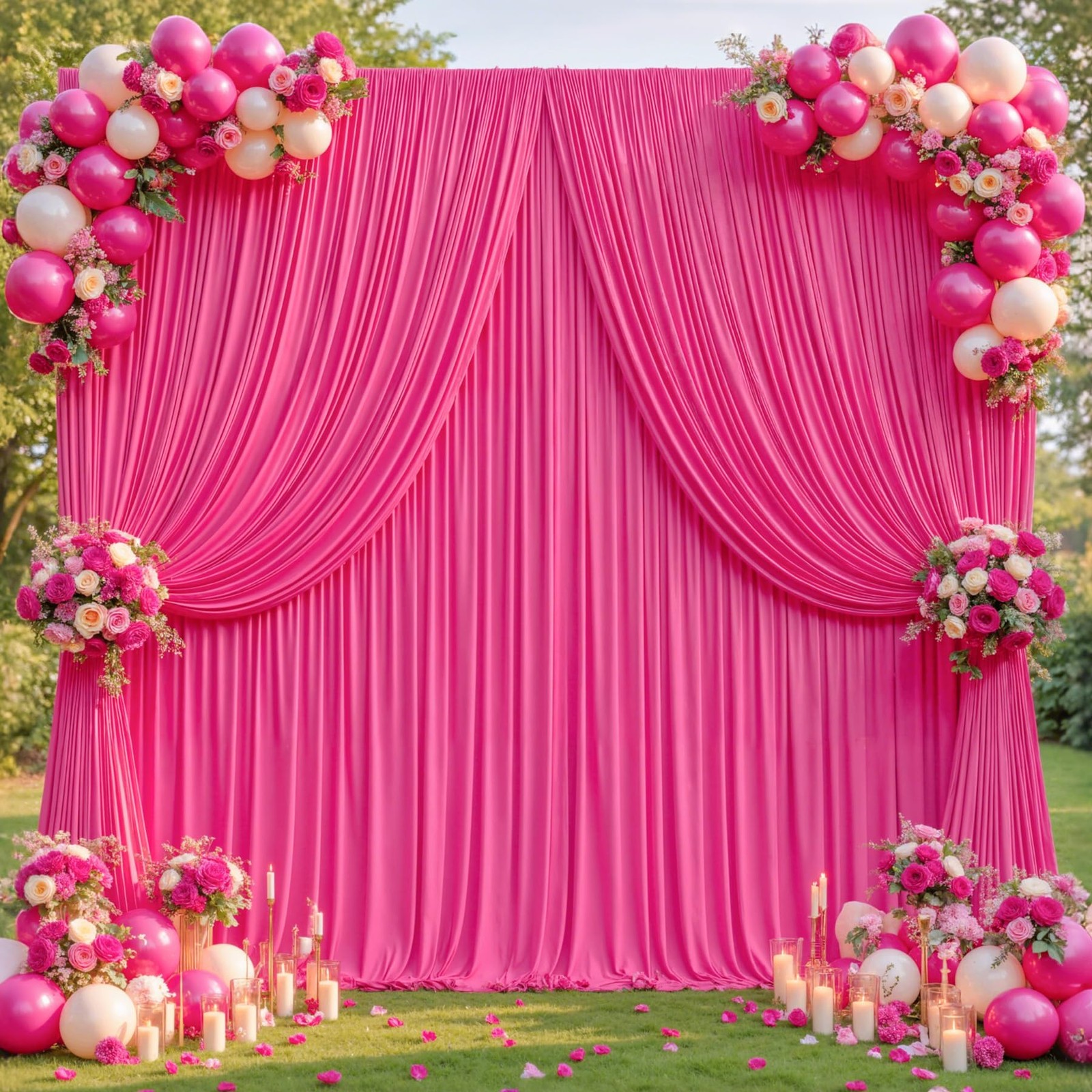 40x10ft Hot Pink Backdrop Curtains for Wedding W5 x H10′(8 Panels),