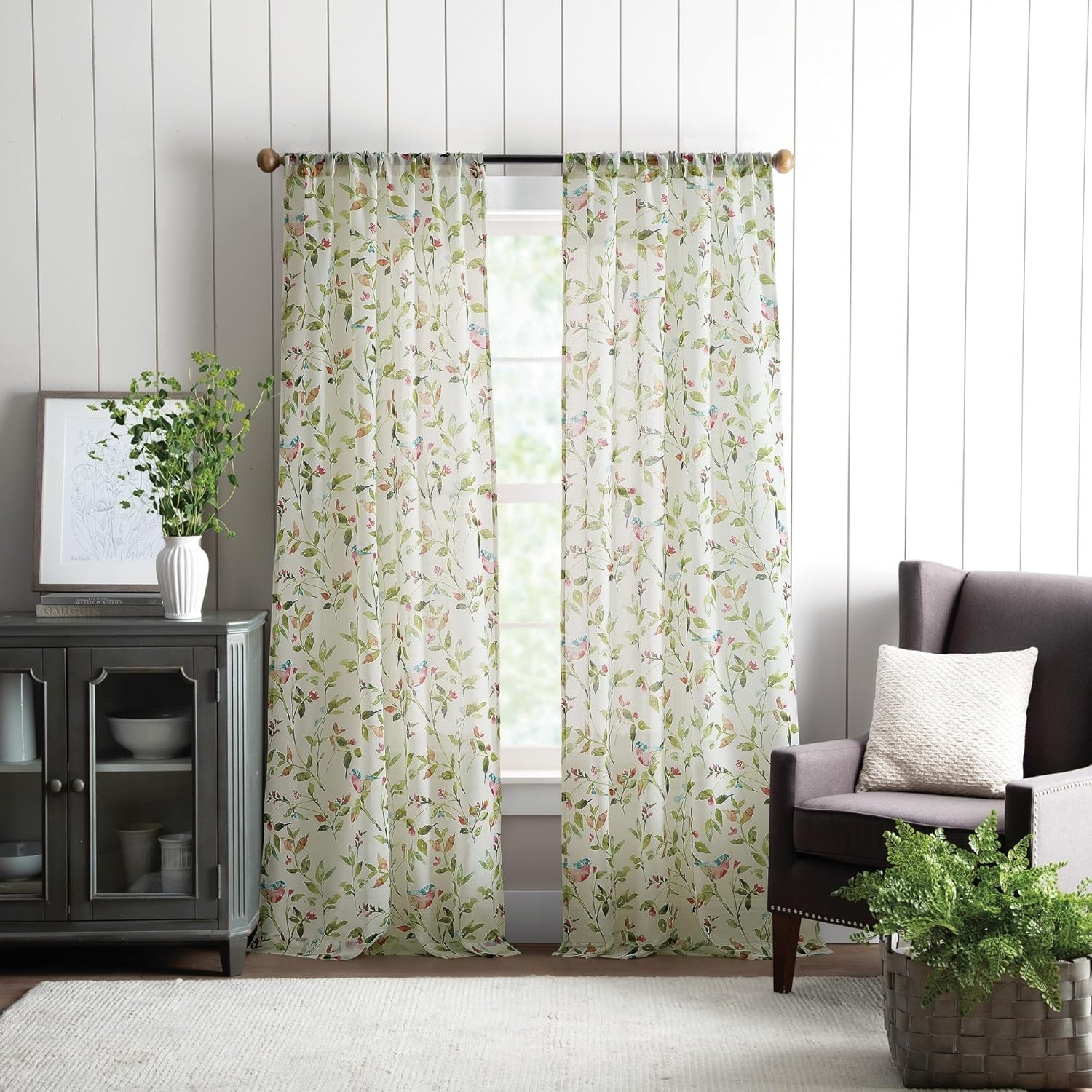 95″ Floral Sheer Curtains Rod Pocket Window Panels Pair Multi Pink