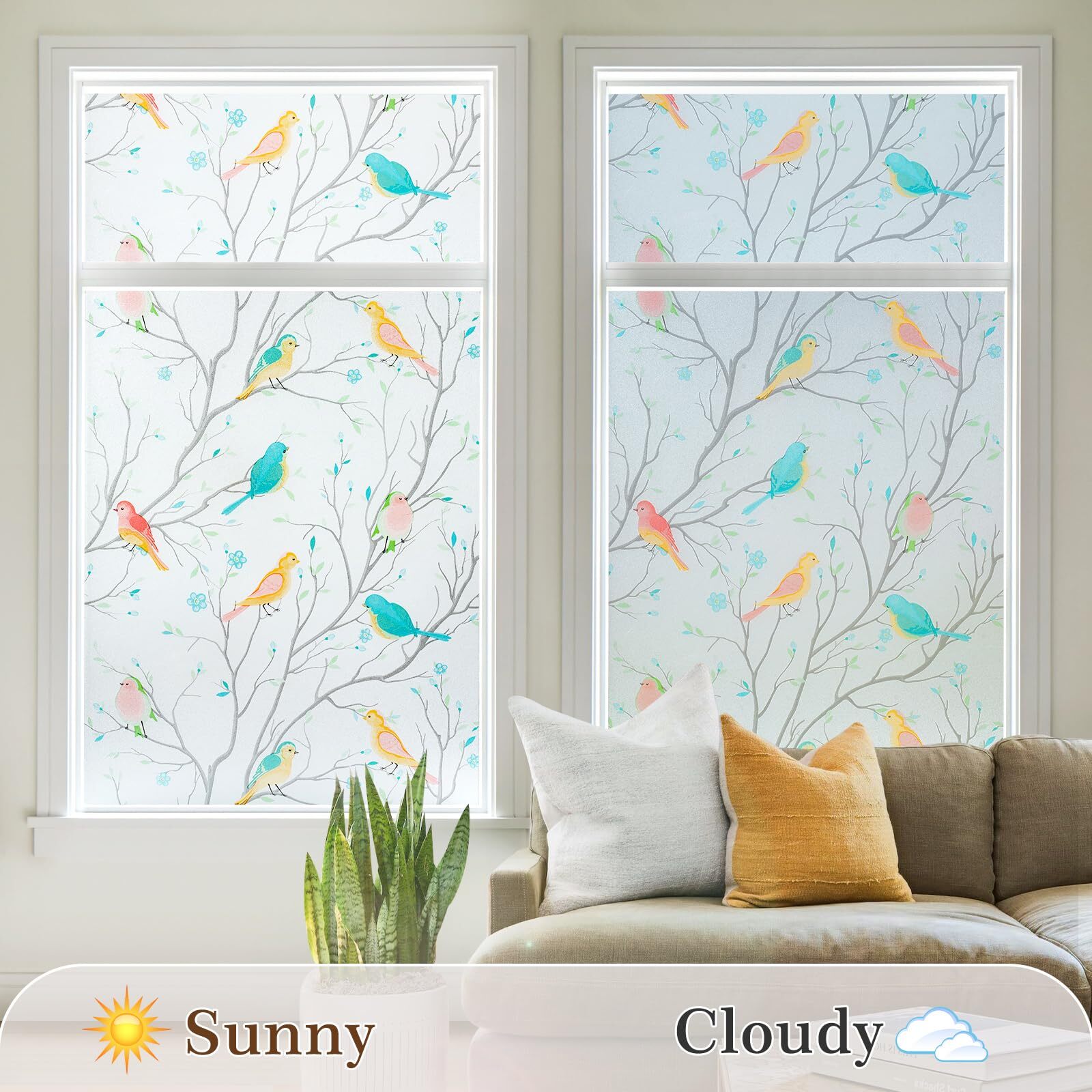 rabbitgoo Window Privacy Film Frosted Glass Static Cling Bird Stick UV Blocking