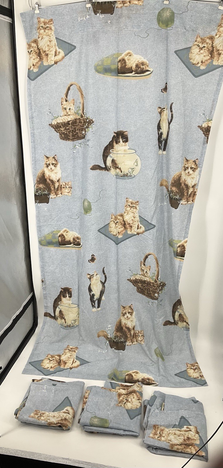 4 PDK Worldwide Curtain Panels Cats Kittens Novelty Cotton Blend 85X41 EUC