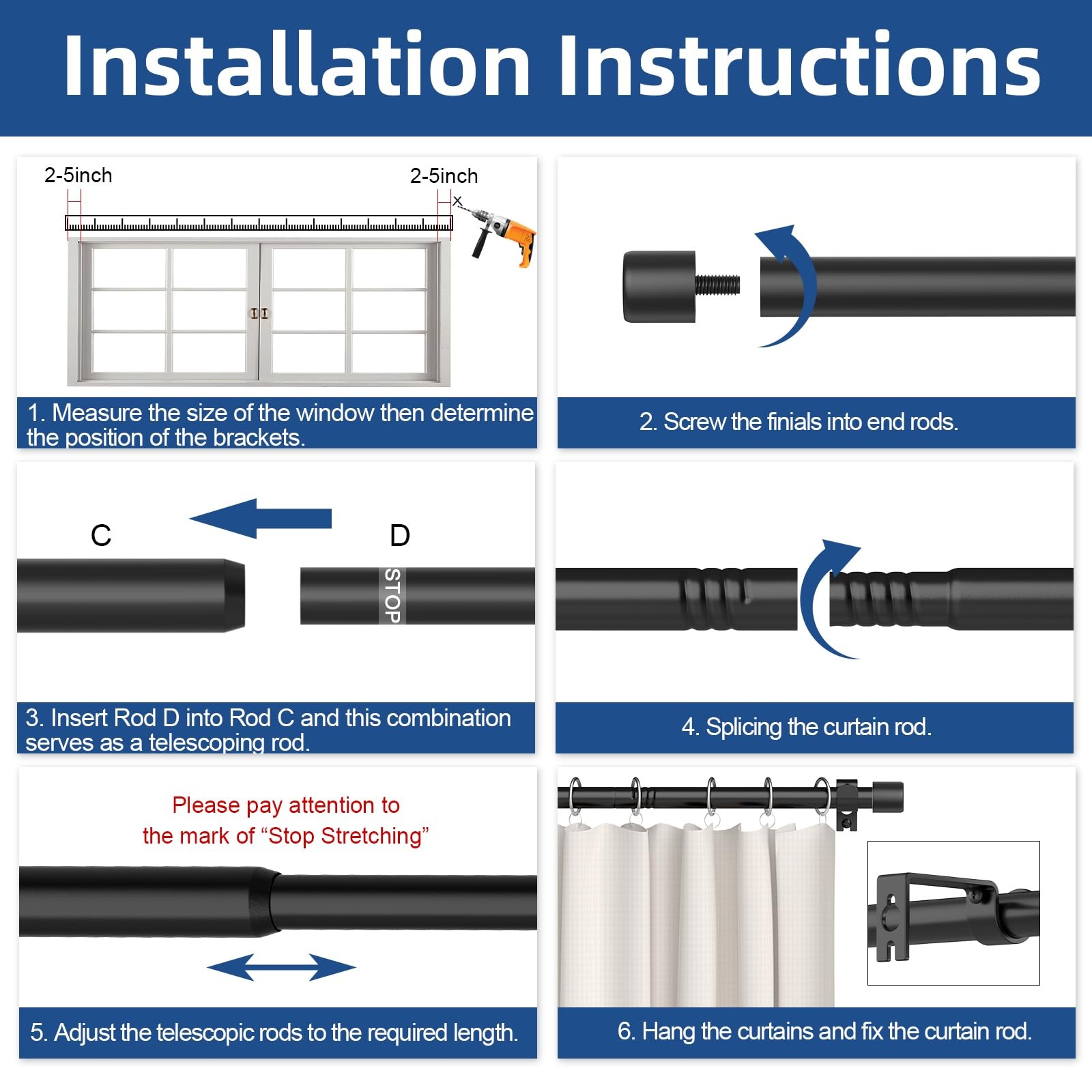 Alskarhem Black Curtain Rods for Windows 32 to 90 Inch,5/8 32″-90″,