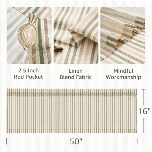 Valance Curtain 50″W x 16″L (Pack of 1) Boxter Stripe | Multi Green on Linen