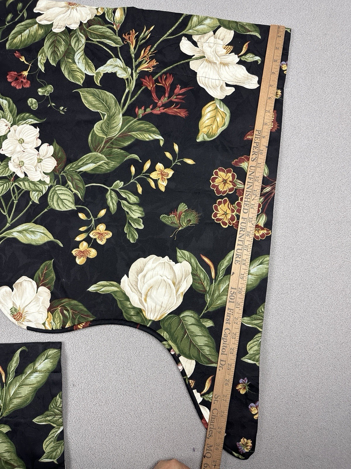 1pc Black Garden Images Left Valance Scalloped Edge 17×49” Lined USA Made