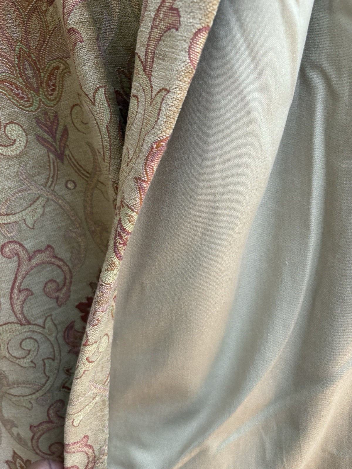 Pair “The Curtain Exchange “Tapestry Chenille Lined Pinch Pleat Drapes Gold Tan