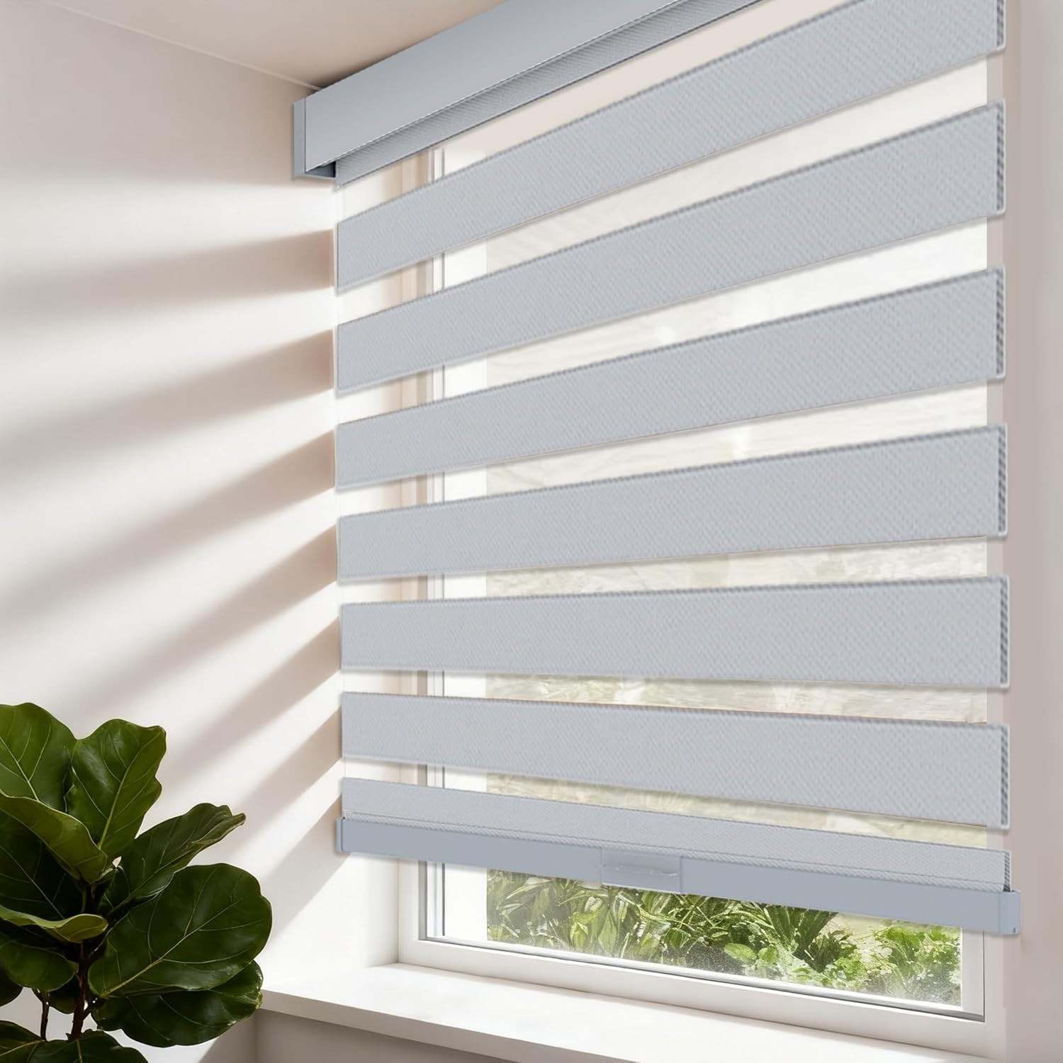 Cordless Zebra Blinds for Windows, Free-Stop, Light Filtering (45″ W X 72″ H, Gr