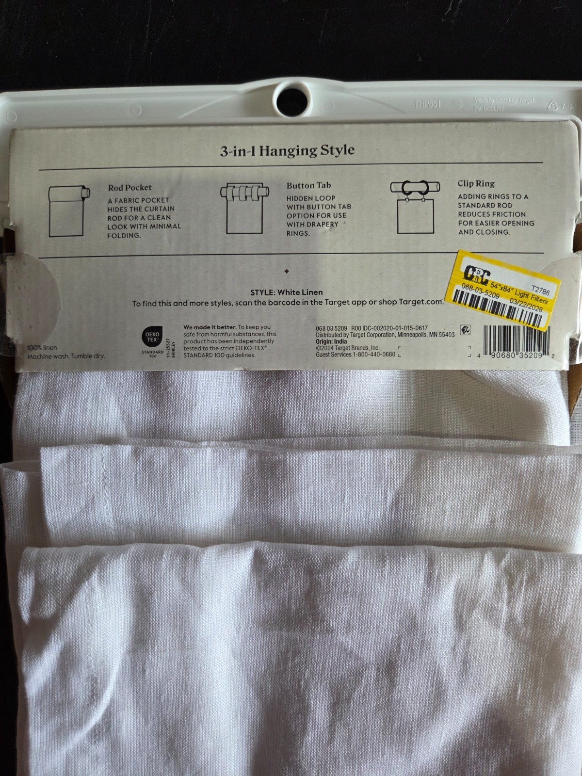 Threshold Light Filtering Linen White Window Curtain 2 Panel Plain Weave 54″x84″