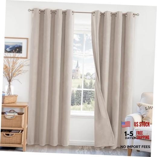 100% Blackout Curtains for Bedroom 52×84 Inch 52″W x 84″L (Pack of 2) Natural