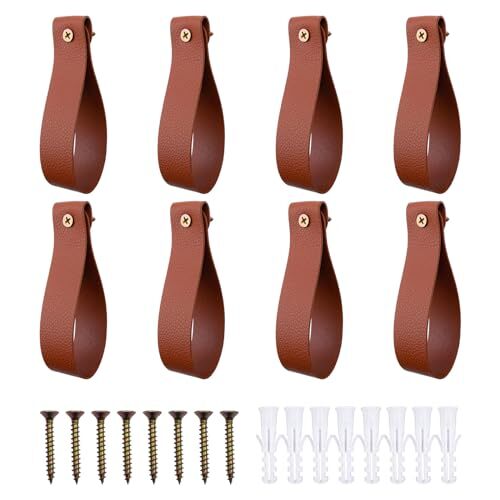 Curtain Rod Holders,Set of 8 Leather Curtain Rod Brackets with Screws,PU