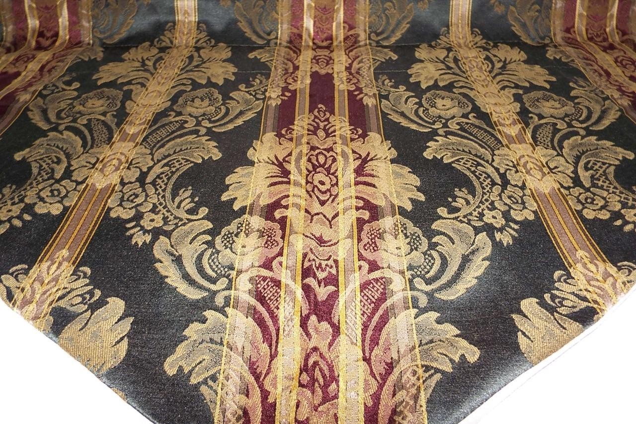 4 Vintage Croscill Majestic Green Ruby Damask Ascot Valance 39″ x 27″ Tassel HTF