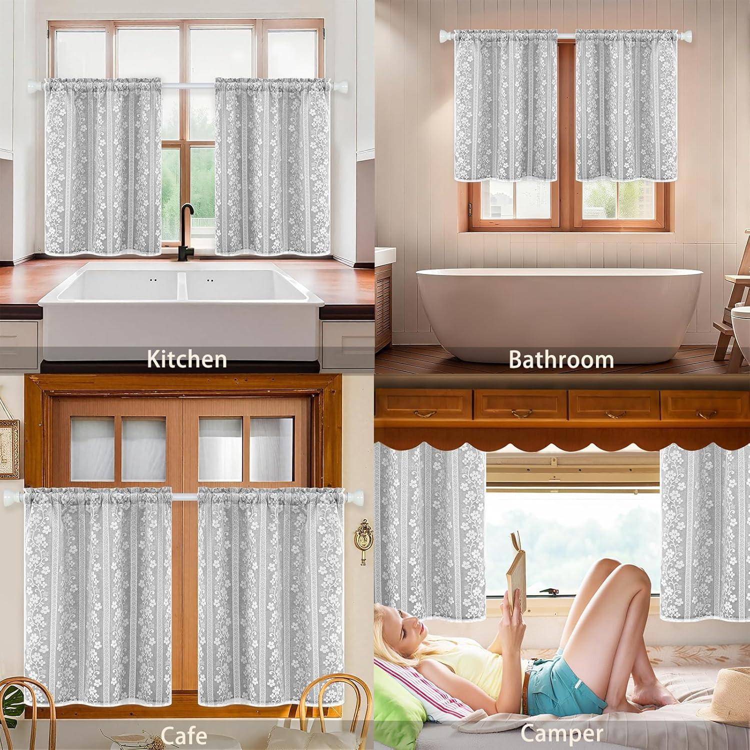 ASPMIZ Linen Kitchen Curtains 36 Inch Length, Double Layered Window Curtain 2 Pa