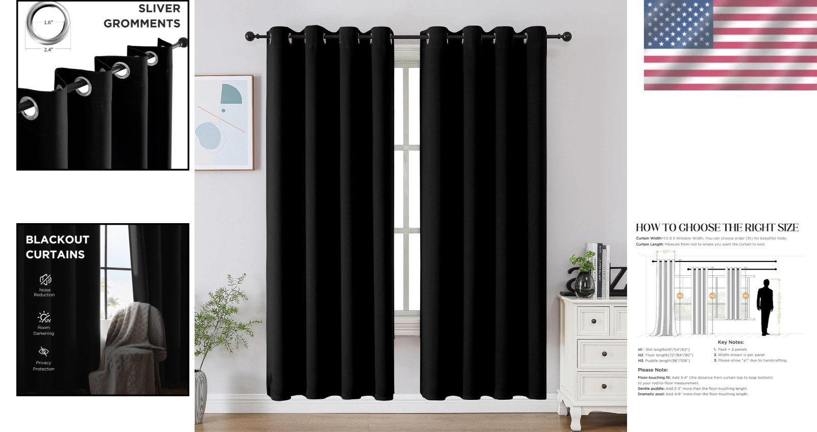 Noise Reducing Blackout Drapes 52×72 Inch – Ideal for Bedroom & Living Room