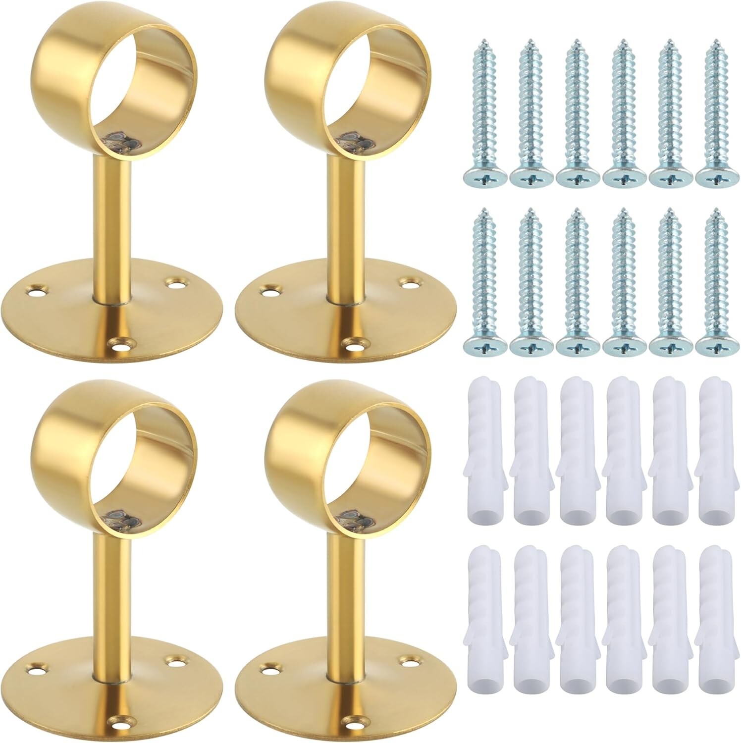 38mm 1-1/2” Dia Gold Finish Stainless Curtain Rod Holder Bracket Wall Mounted