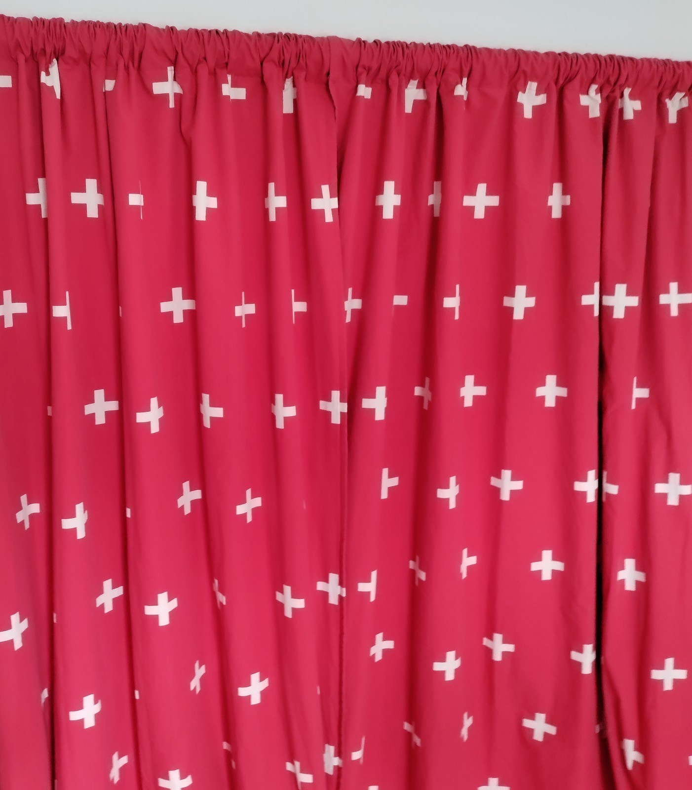 Red & White Cross Curtains 45×96″ Lined Heavyweight Blackout Drapes Dual Header