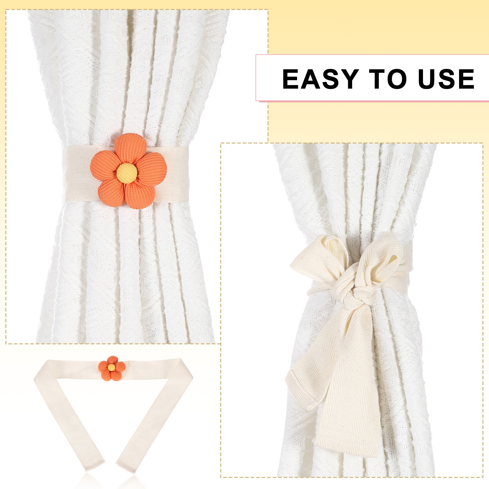 Curtain Tiebacks, 2 Pack Cute Flower Curtain Ties, Five-petal Orange
