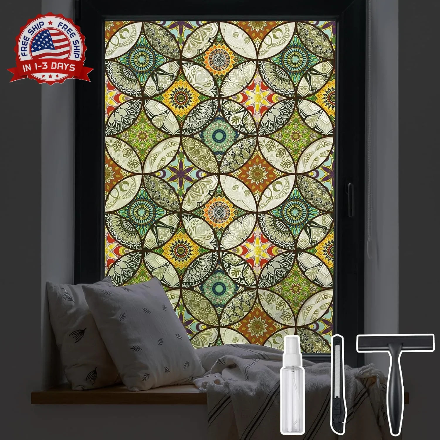 DKTIE Static Cling Decorative Window Film with Installation Tools Non Adhesive P