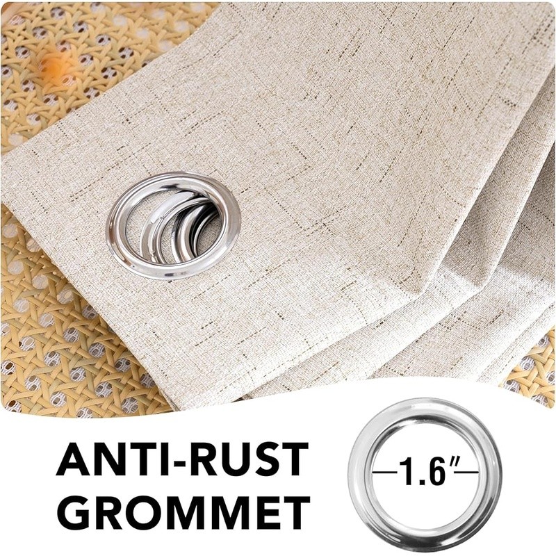 Blackout Linen Curtain Panels Energy Saving Noise Reduction Room Divider Decor