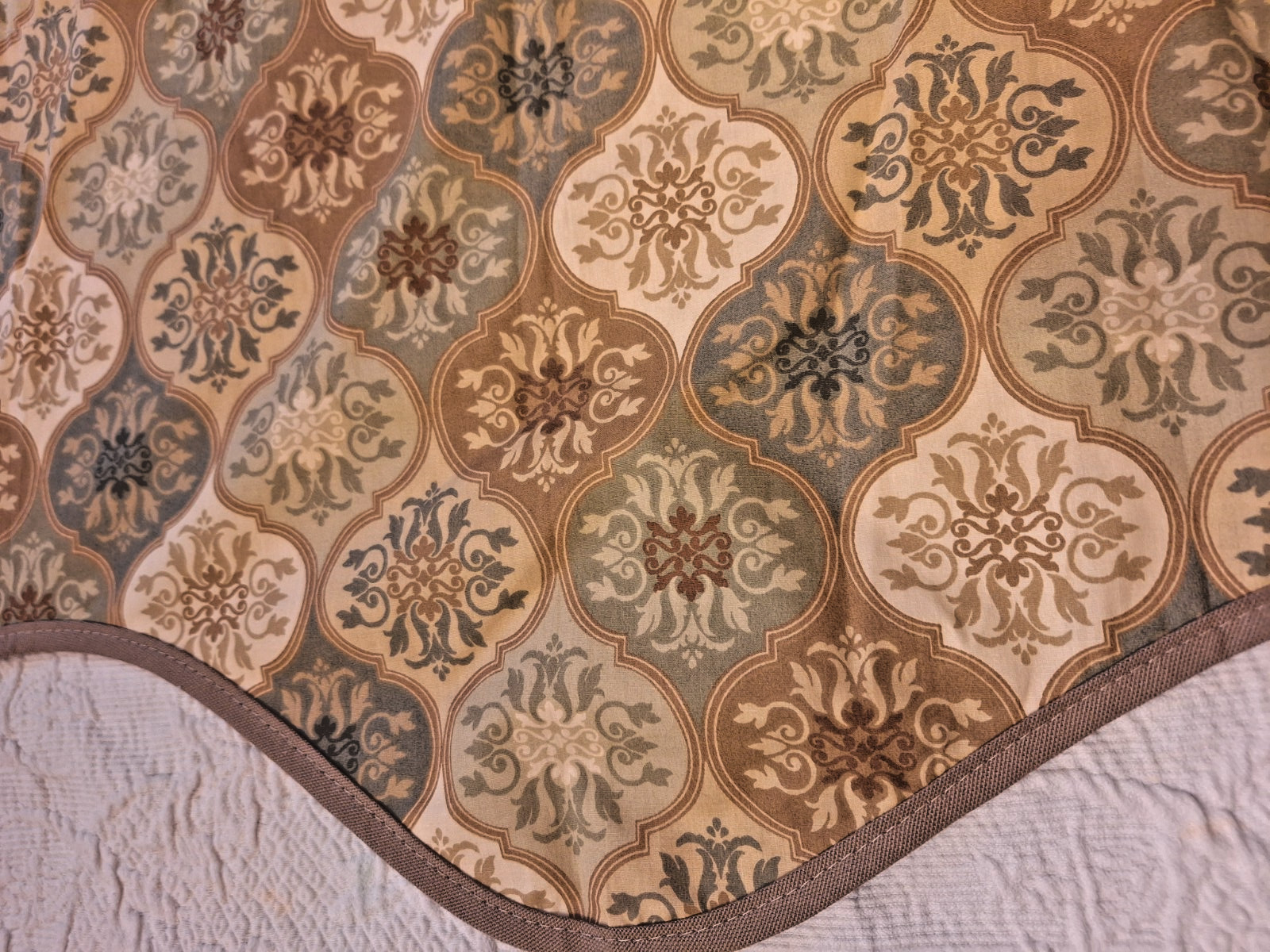 Swag Curtain Valance de Tissus Imports Medallion Pattern Teal Gold Brown USA