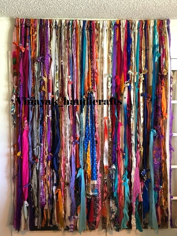 100 Strands, Bohemian gypsy rag Window Bohemian Valance Indian Backdrop curtains