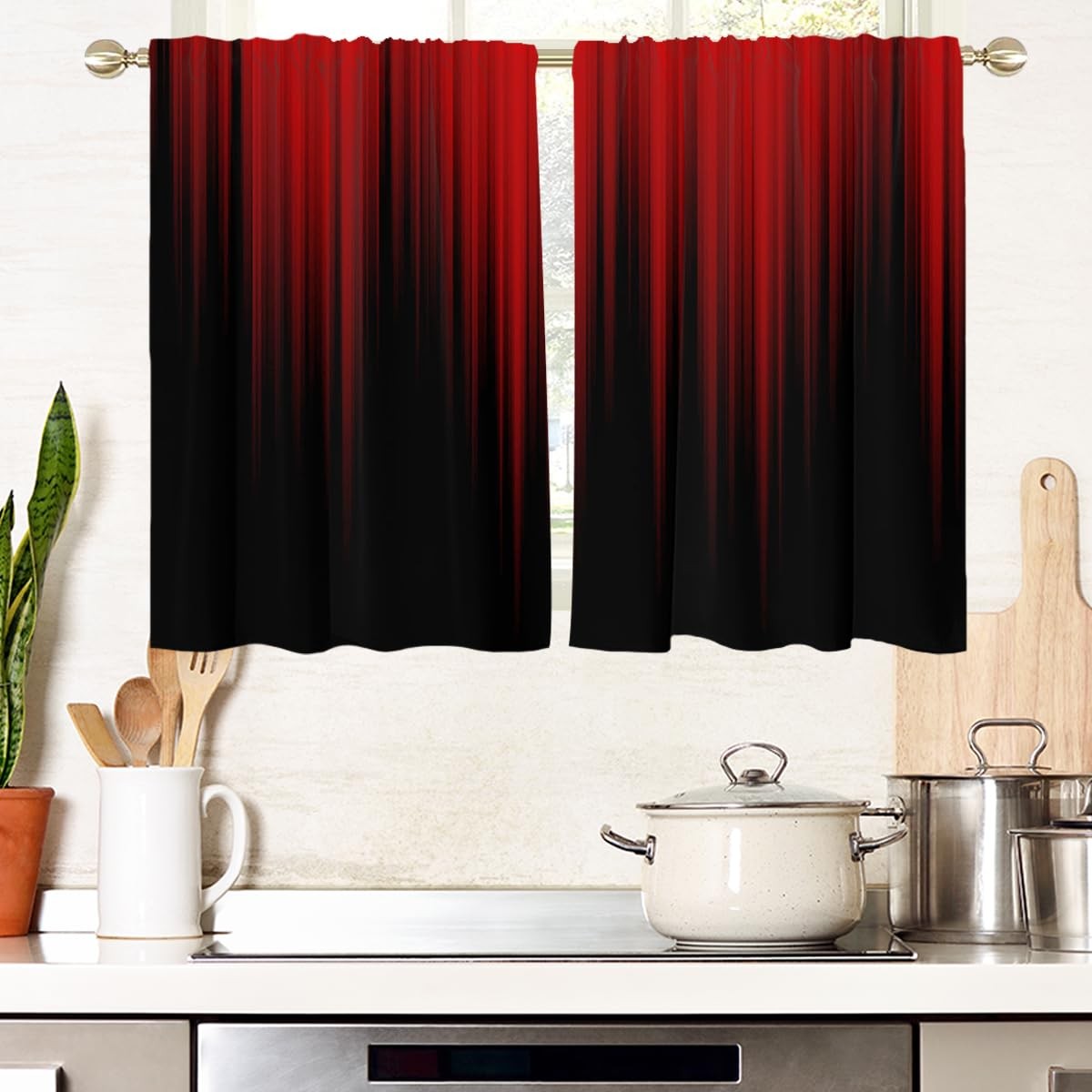 Red and Black Window Curtains for Kitchen Ombre Mens Gothic Abstract Gradient…