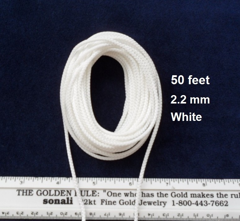 50 Feet 2.2 mm Blinds Shade Lift Pull Cord String Rope, White color.