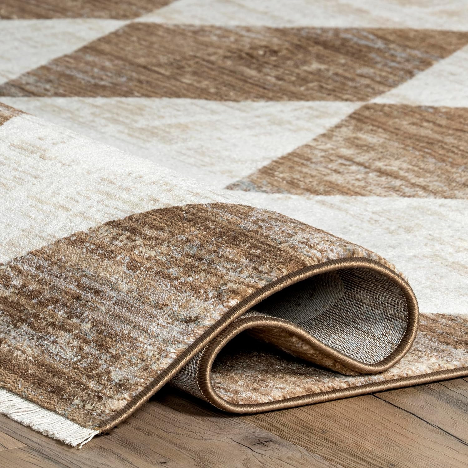 Fringed Performance Meline Beige/Blue/Ivory, 3’3″ X 5′, Checkered, Soft and Cozy
