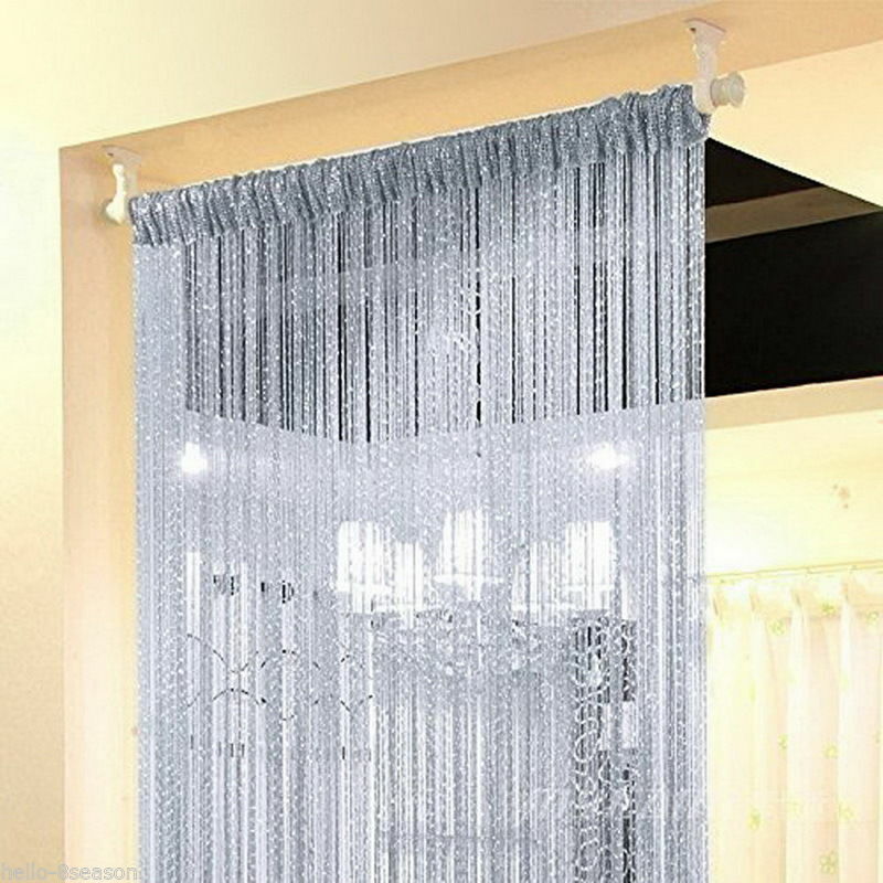 String Door Curtain Bead Silver Ribbon Doorway Room Dividers Window Panel Tassel