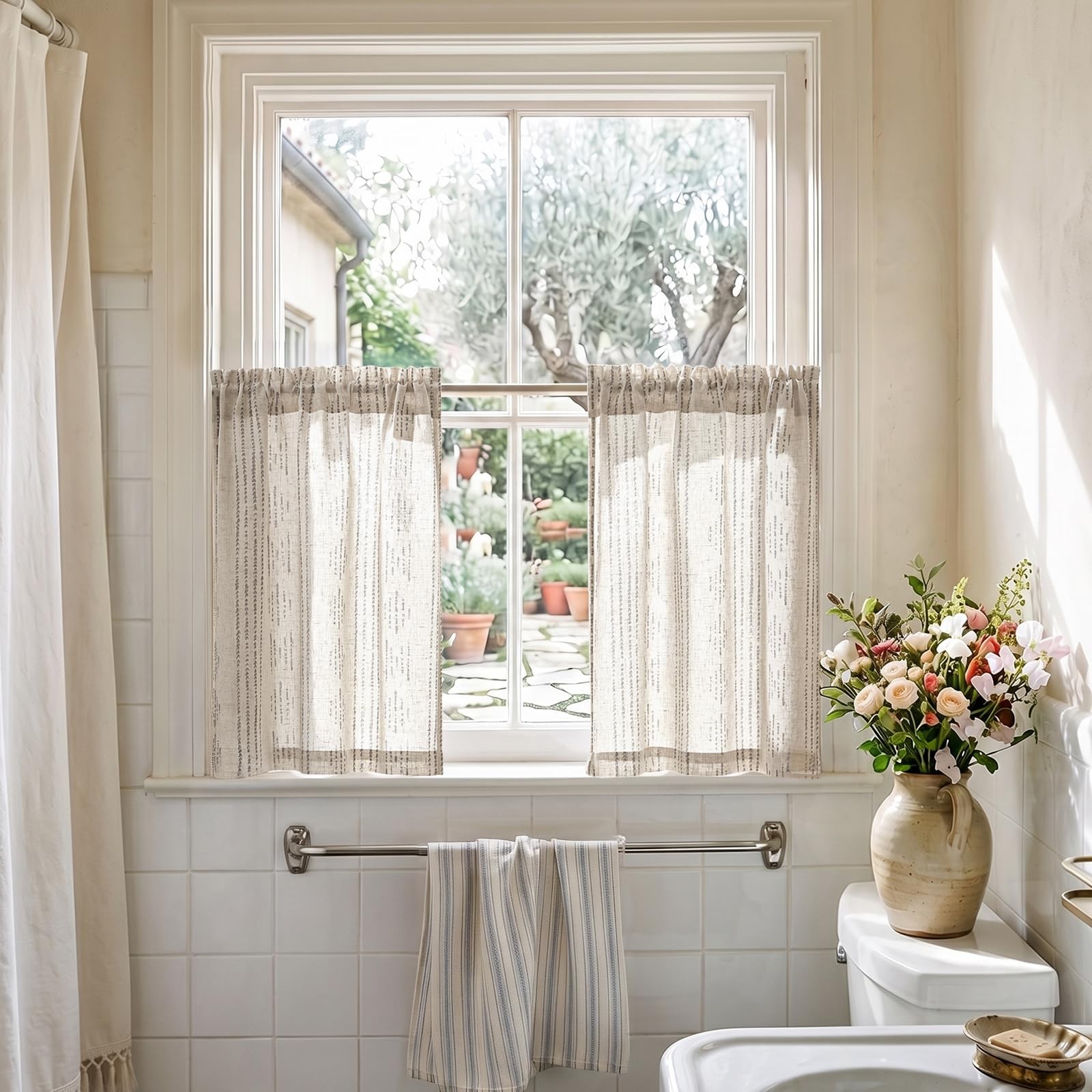 Boho Kitchen Curtains Linen Tier Curtains 36 Inches Bohemian Cafe Small Drape…
