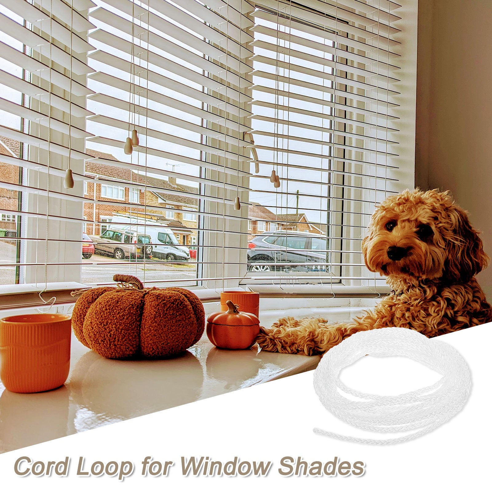 Cord Loop for Window Shades, 2.5mm 8Ft Window Blind Looped String, White