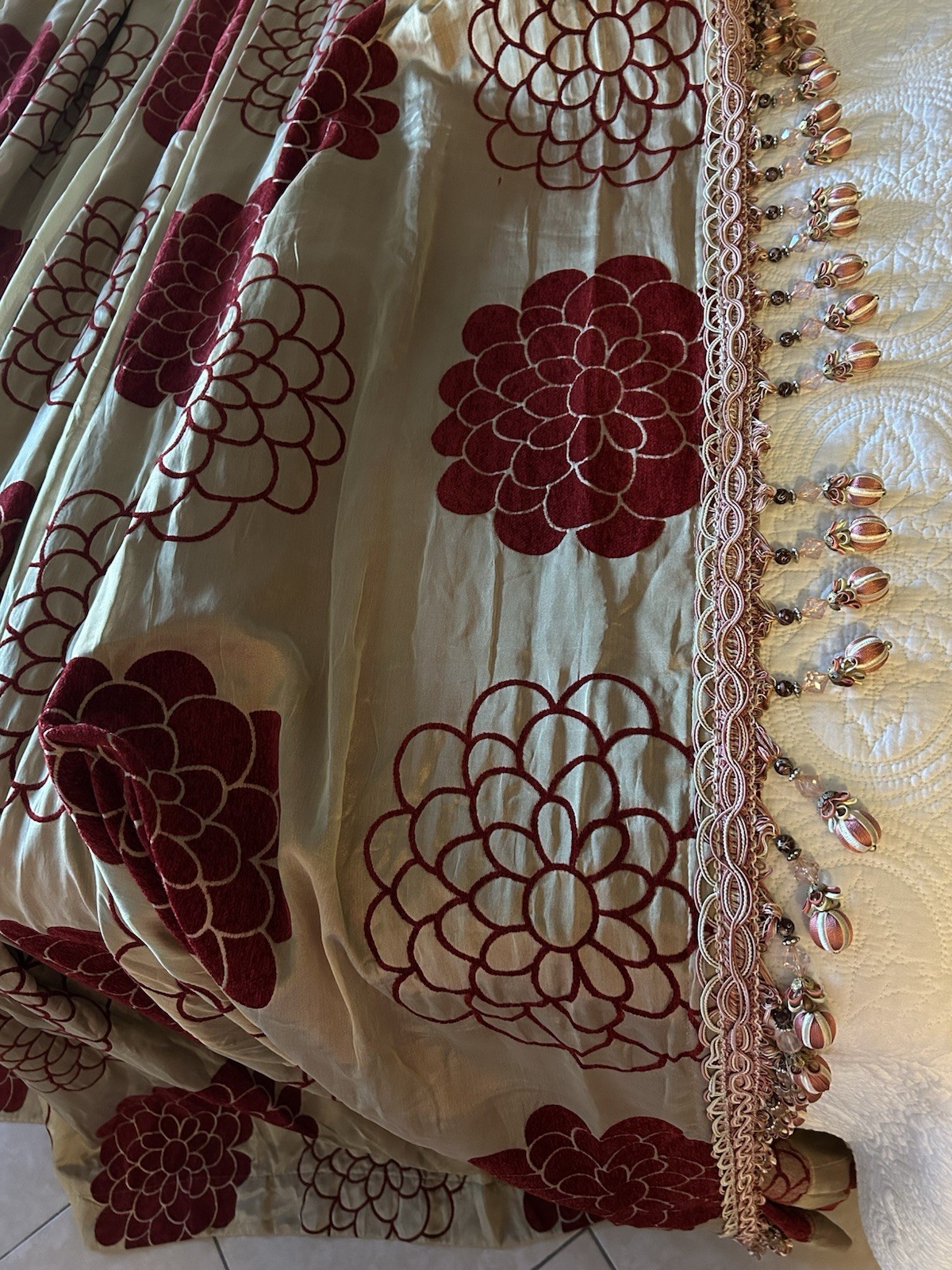 Custom Pleated Drapery Panels Pair 108”L Silk? High-end Tassel Trim 45”W