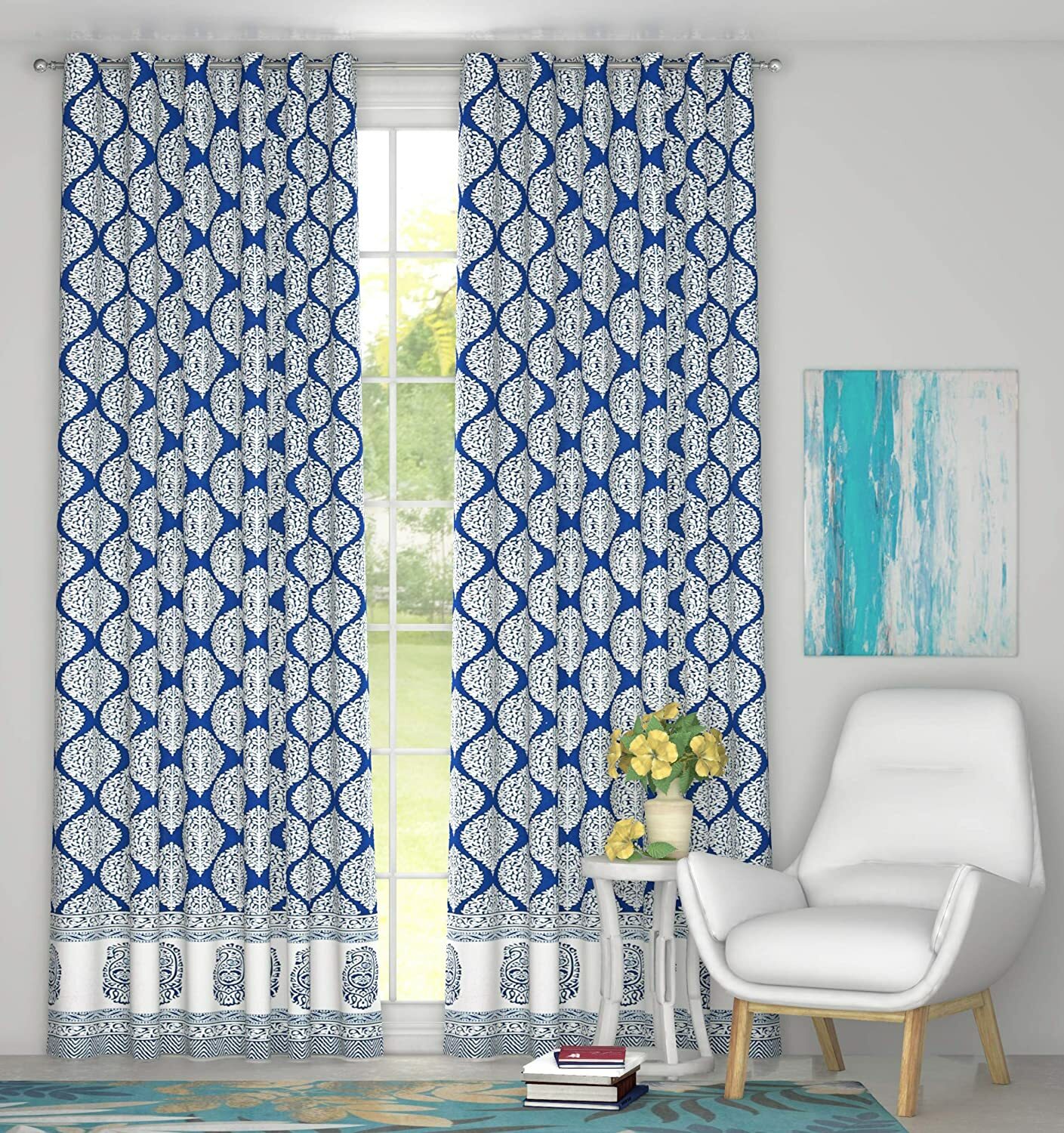 Hand Block Printed Cotton Daylight Door Curtains with Eyelets (4 x 7ft) Set of 2