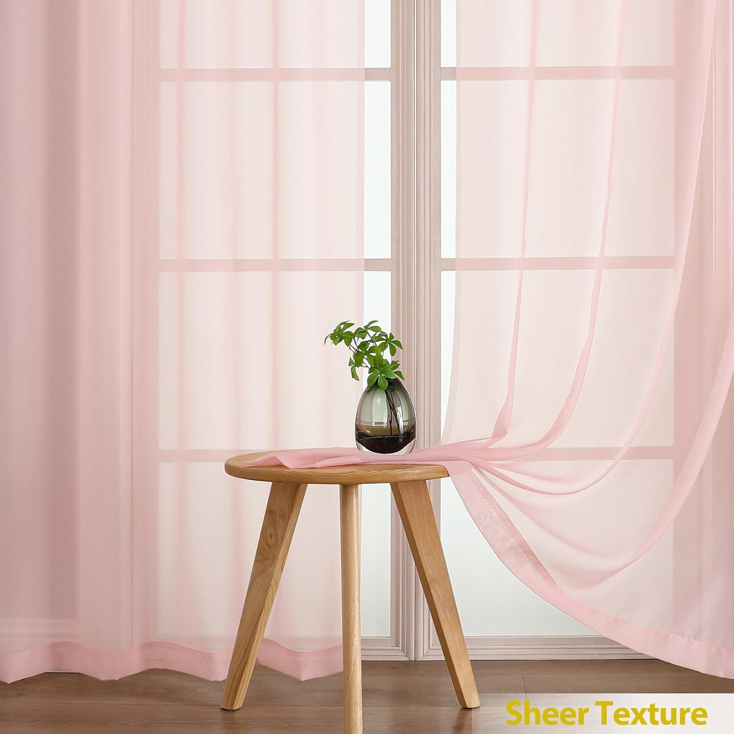 Blush Sheer Curtains 63 Inch Length for Bedroom – Light Filtering Short Curtains