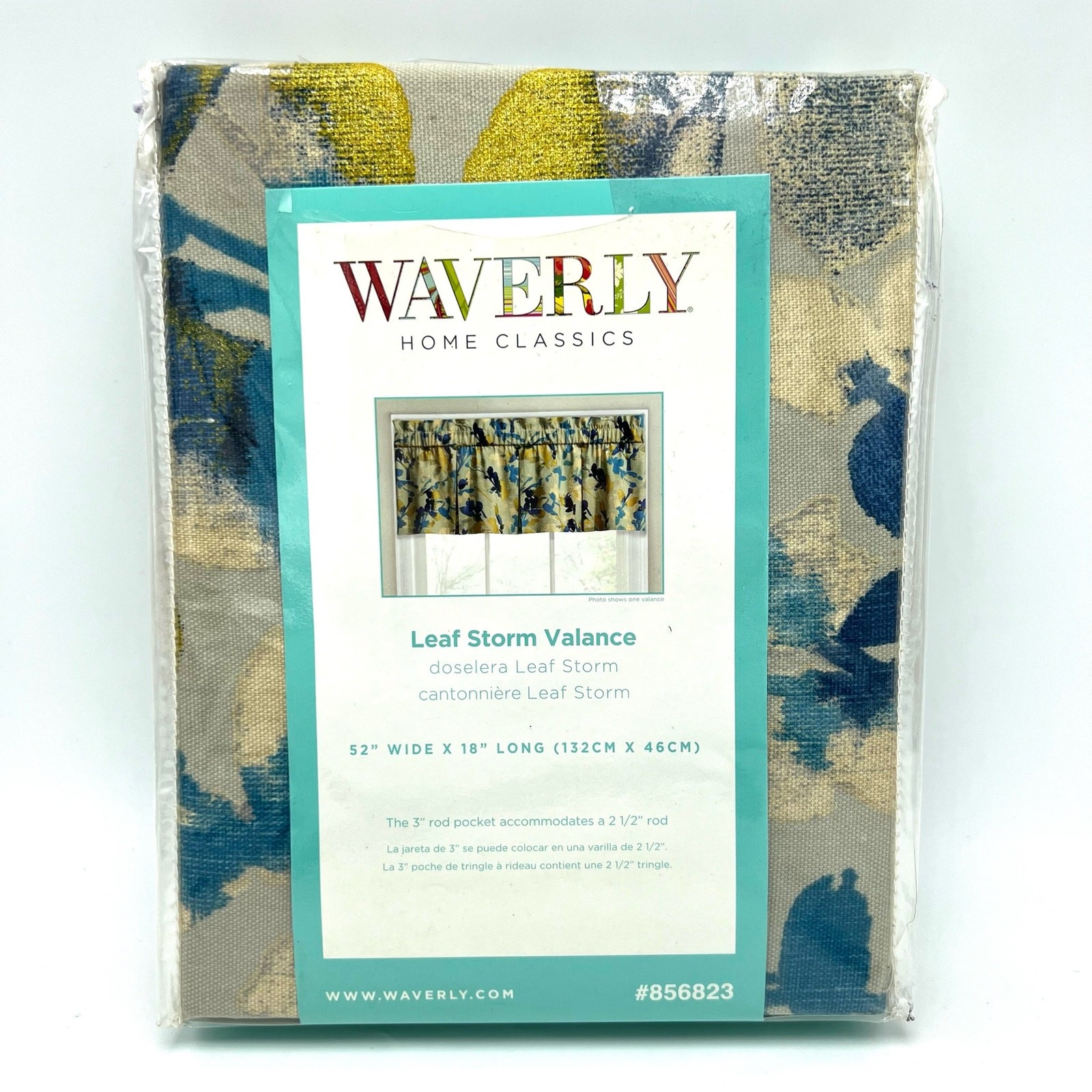 Waverly Leaf Storm Window Valance 52×18 Indigo Blue Gold Cotton Rod and Pocket